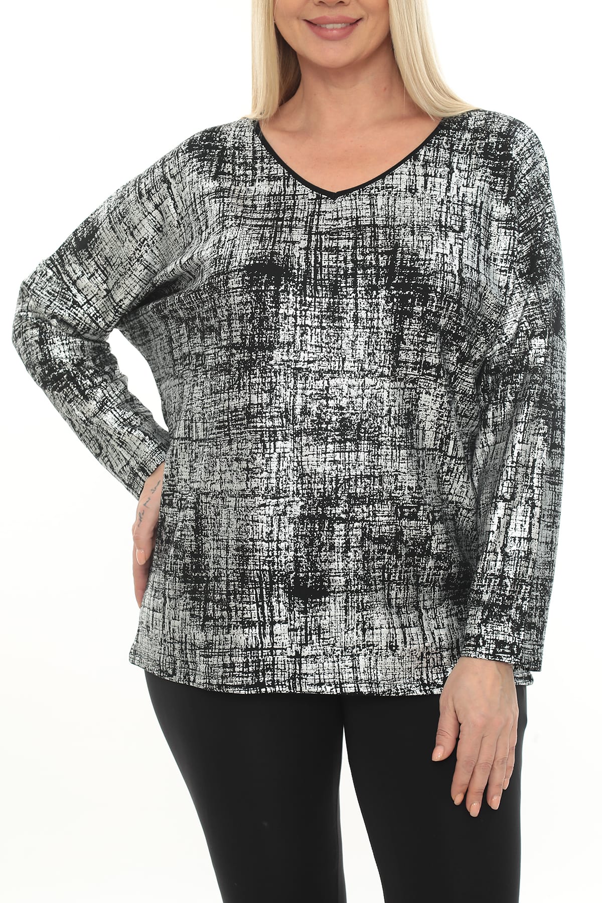 Büyük Beden Anne Bluz Oversize Degaje Yaka