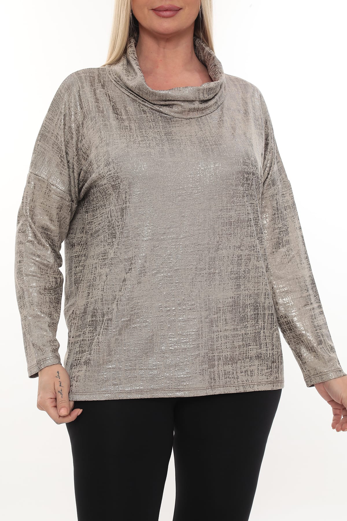 QRUVAZE Büyük Beden Anne Bluz Oversize Degaje Yaka