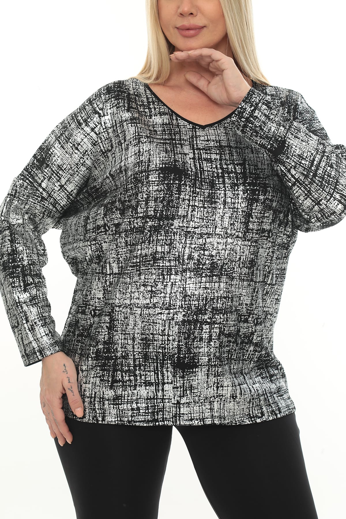Büyük Beden Anne Bluz Oversize Degaje Yaka