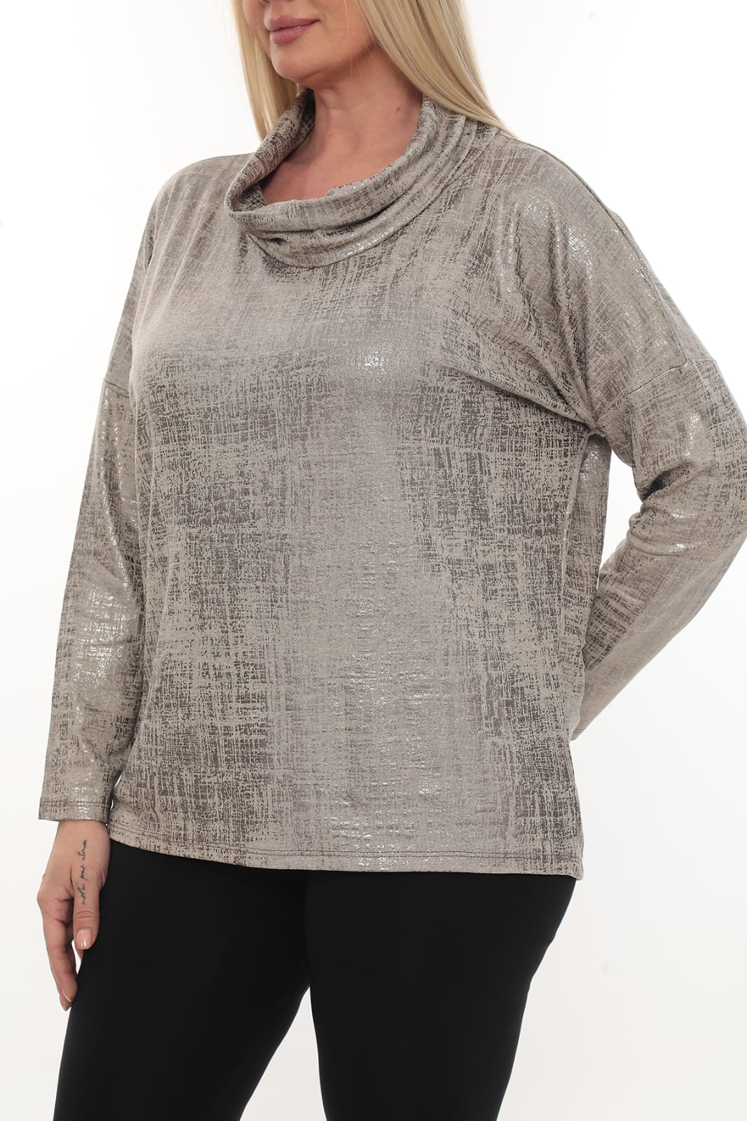 QRUVAZE Büyük Beden Anne Bluz Oversize Degaje Yaka