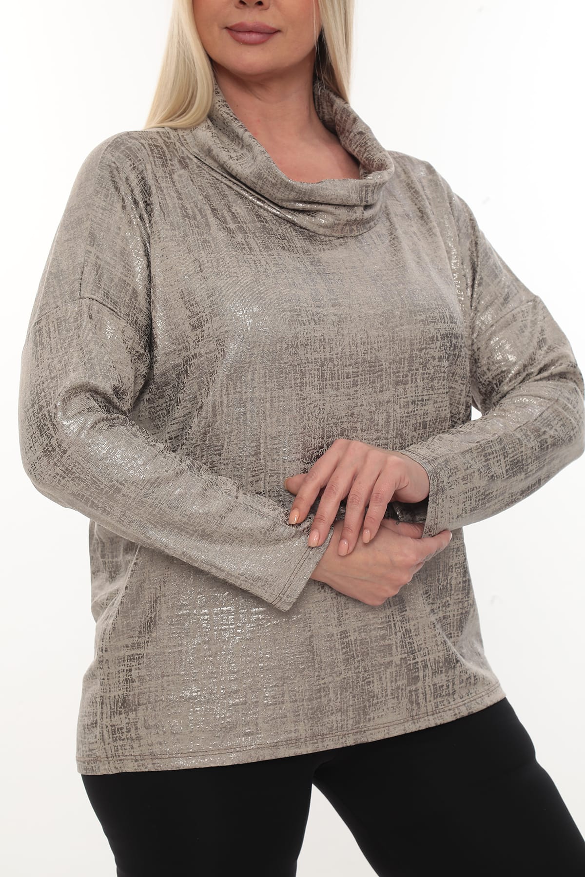 QRUVAZE Büyük Beden Anne Bluz Oversize Degaje Yaka
