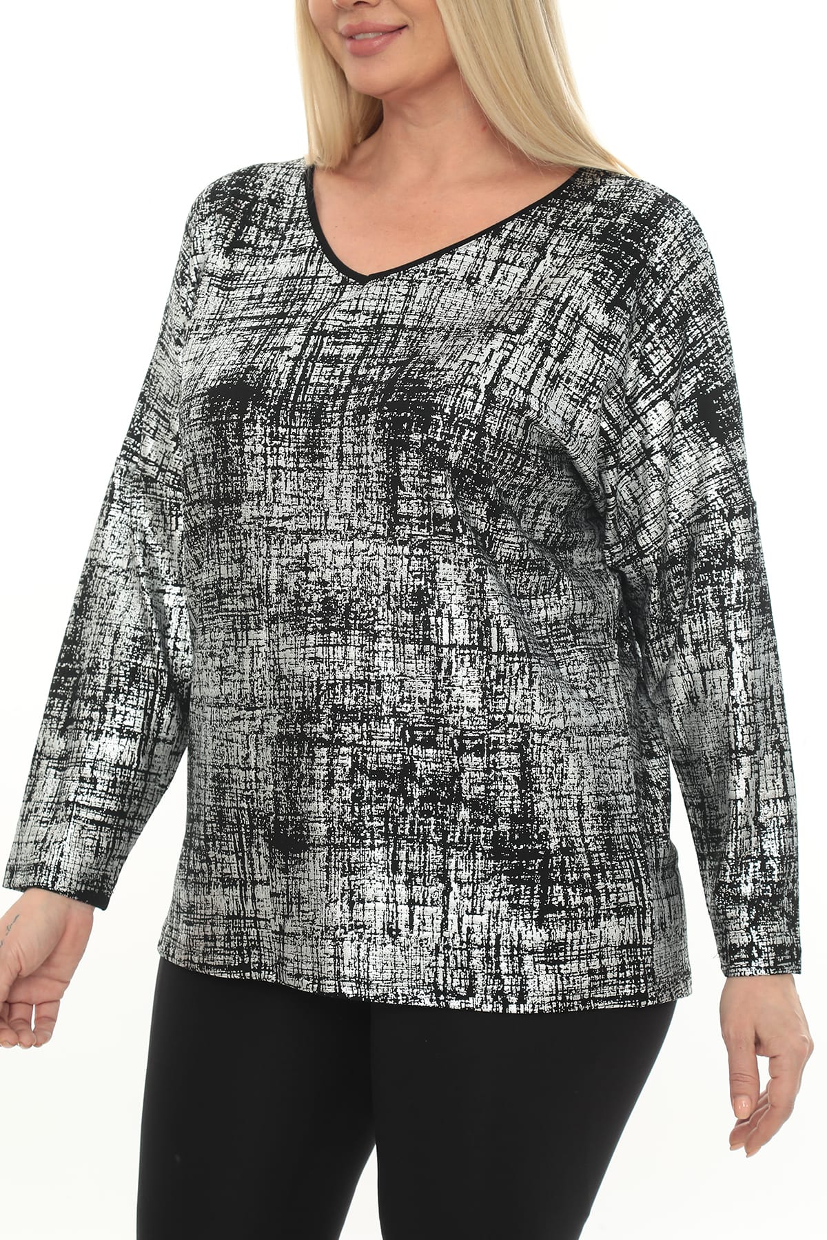 Büyük Beden Anne Bluz Oversize Degaje Yaka